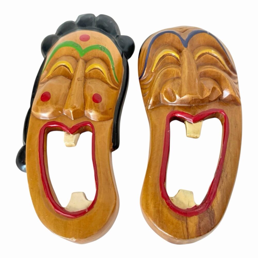 Traditional Korean Wood Masks Wall Hanging Humorous Set of 2